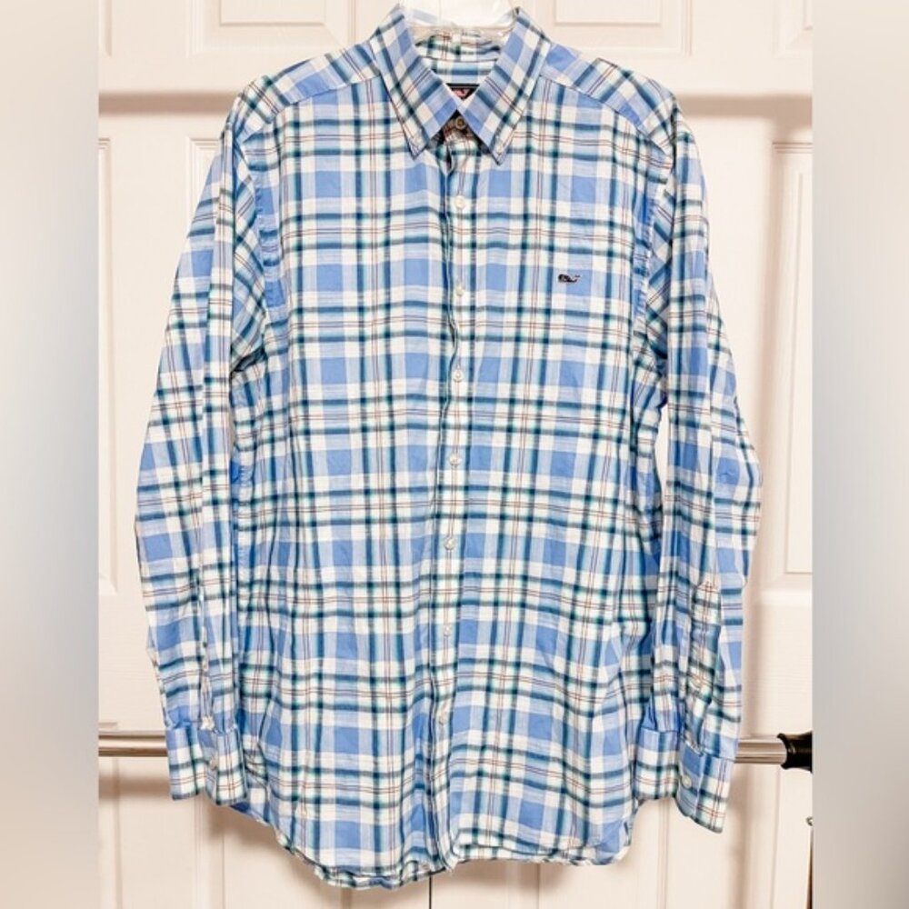 Vineyard Vines Slim Fit Blue Pattern Large Button Down Whale Shirt
